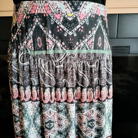 One World Medallion Paisley Maxi Skirt L Black Multi Pull On Boho EUC - Picture 4 of 9